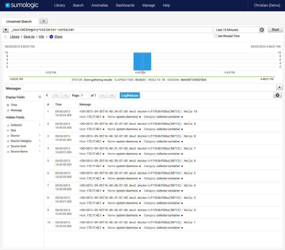 Docker syslog collection