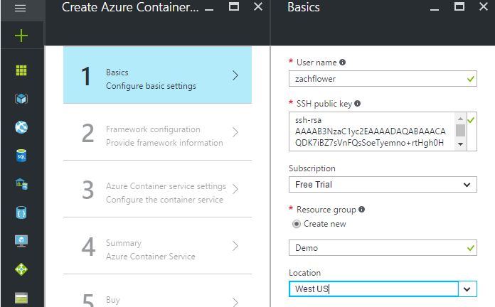 azure container creation screen