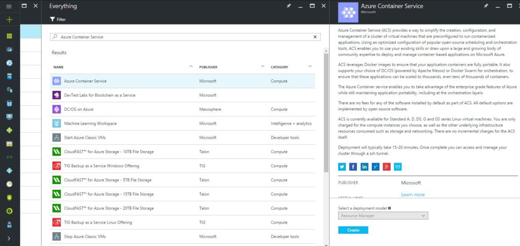 azure marketplace search screen