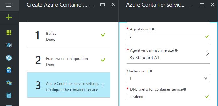 adjusting azure container service settings