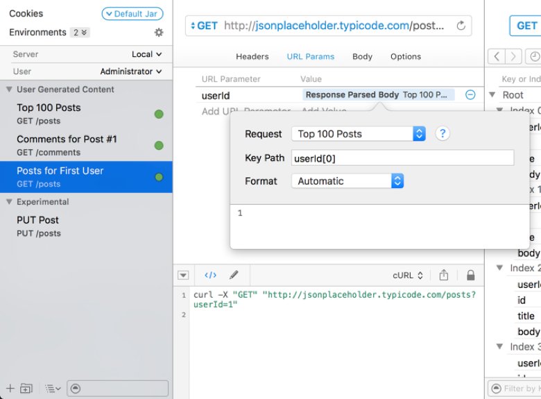 Paw Document revealing the Response Parsed Body Variable extracting data from one request and injecting it into another.